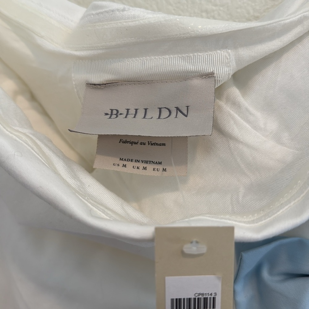 NWT BHLDN - Strapless Side-Bow Asymmetrical Midi Dress - White and Blue - Size M - Picture 5 of 9